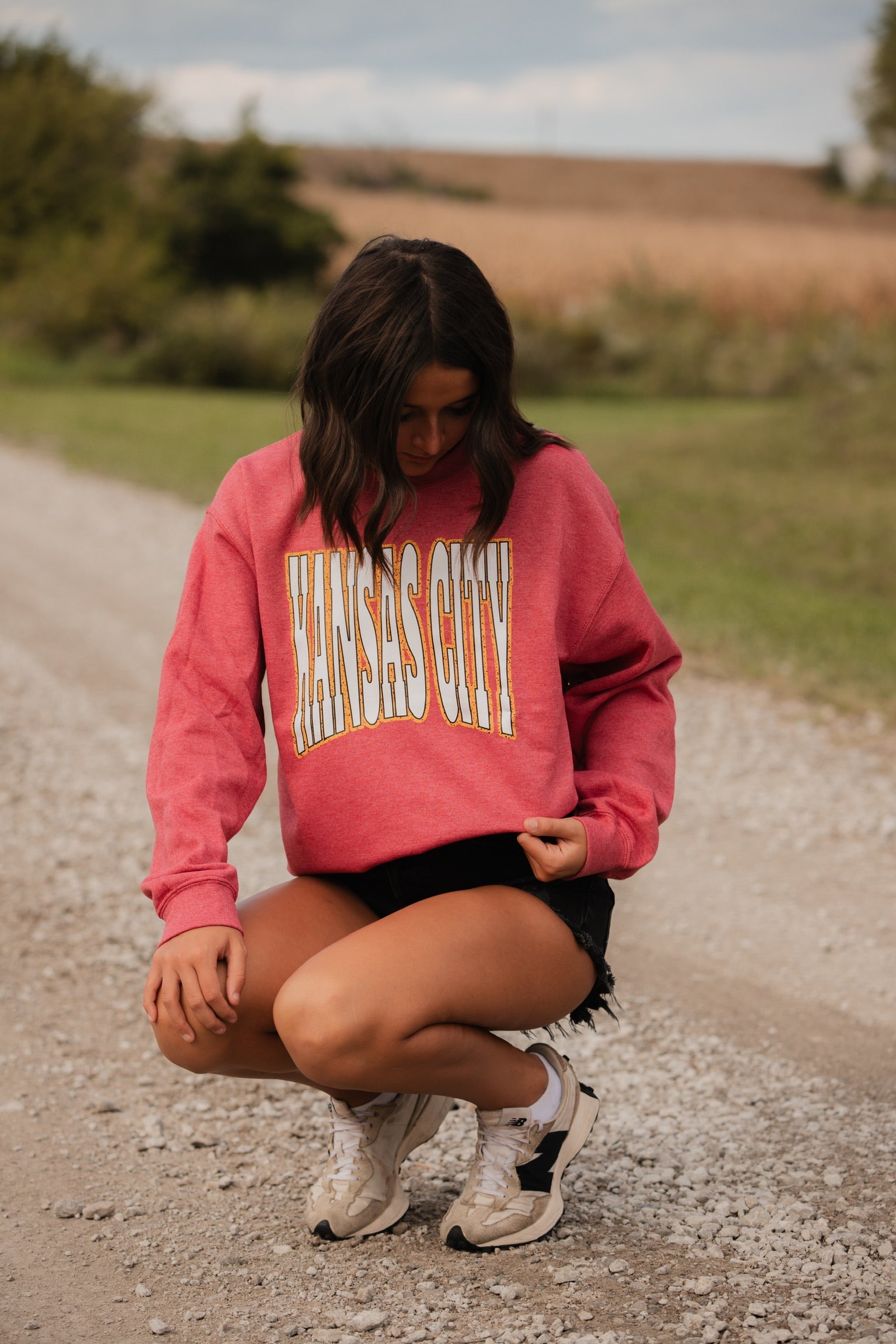 Kansas City Block Letters on Heather Red Sweatshirt - Tees & Sweatshirts - The Red Rival