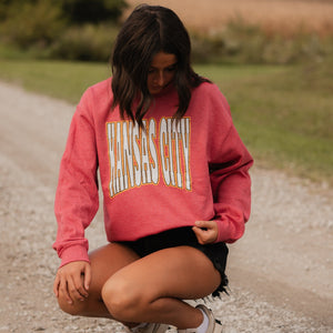 Kansas City Block Letters on Heather Red Sweatshirt - Tees & Sweatshirts - The Red Rival
