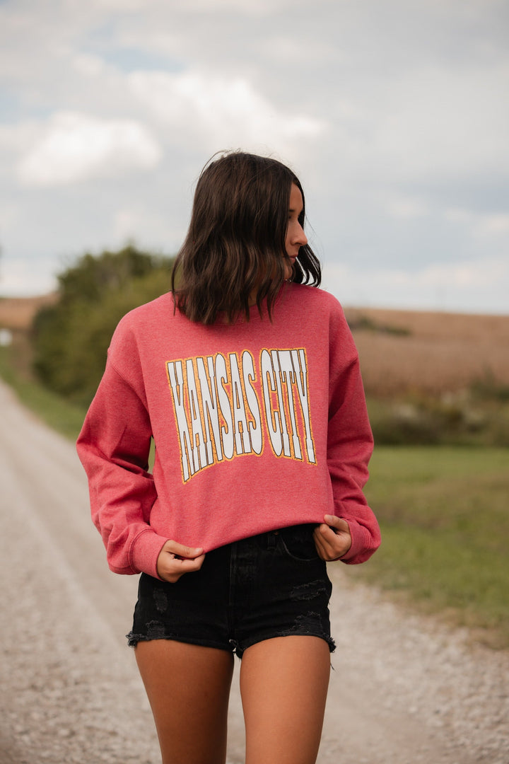 Kansas City Block Letters on Heather Red Sweatshirt - Tees & Sweatshirts - The Red Rival