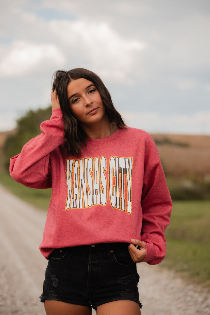 Kansas City Block Letters on Heather Red Sweatshirt - Tees & Sweatshirts - The Red Rival