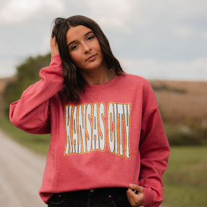 Kansas City Block Letters on Heather Red Sweatshirt - Tees & Sweatshirts - The Red Rival