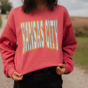 Kansas City Block Letters on Heather Red Sweatshirt - Tees & Sweatshirts - The Red Rival