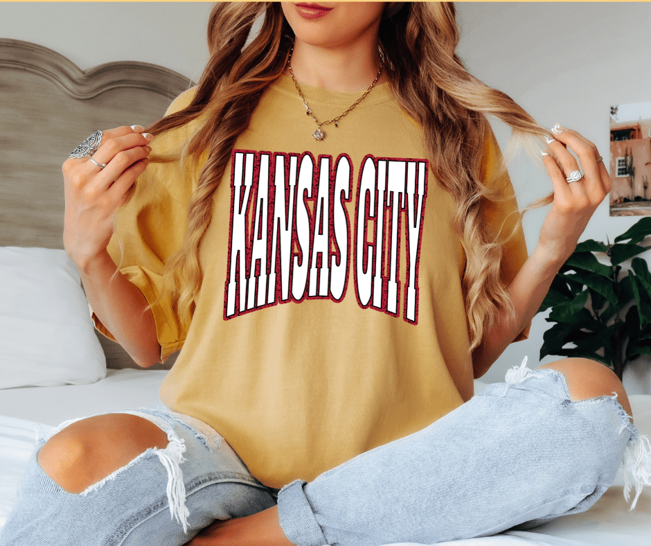Kansas City Block Letters on Mustard Tee - Wholesale - The Red Rival