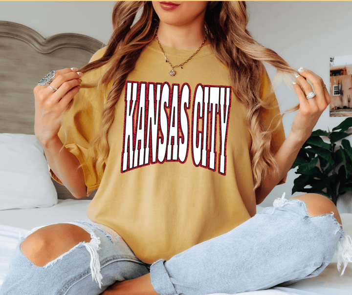 Kansas City Block Letters on Mustard Tee - Wholesale - The Red Rival