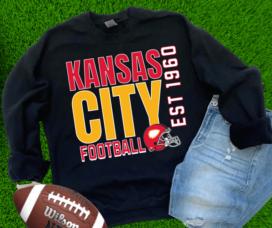 Kansas City Football Helmet Est 1960 Black Sweatshirt or Tee - Tees - The Red Rival
