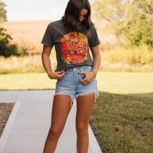 Kansas City Football Retro Sun Happy Face Flowers Pepper Tee - Graphic Tee - The Red Rival