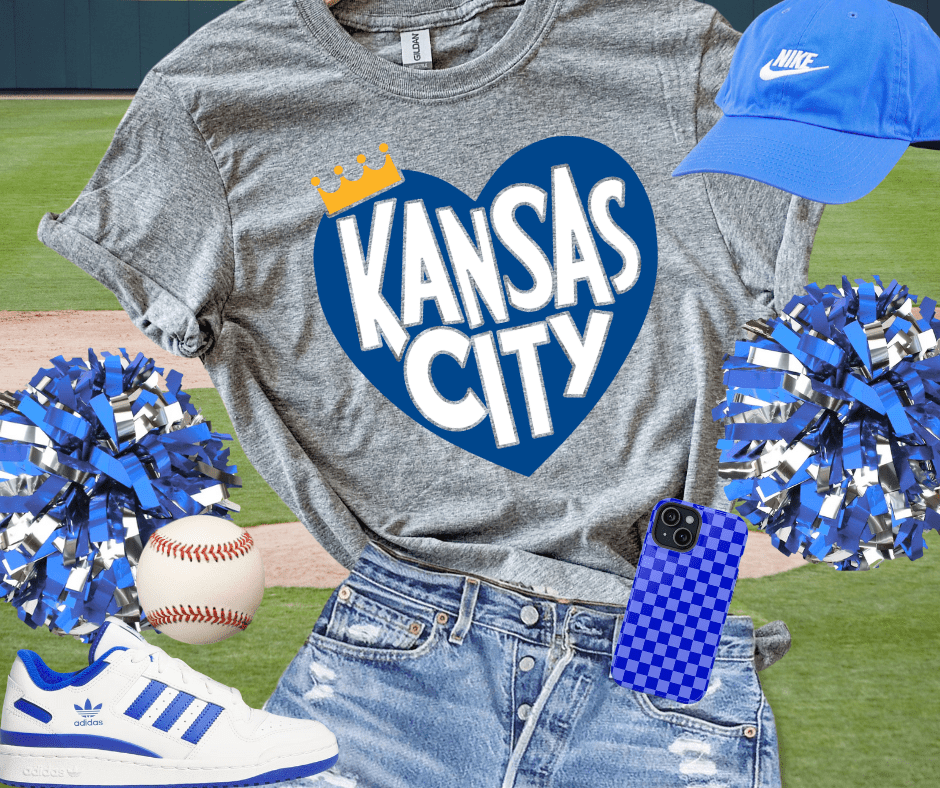 Kansas City Heart with Crown Graphite Heather Grey Tee - Tees - The Red Rival