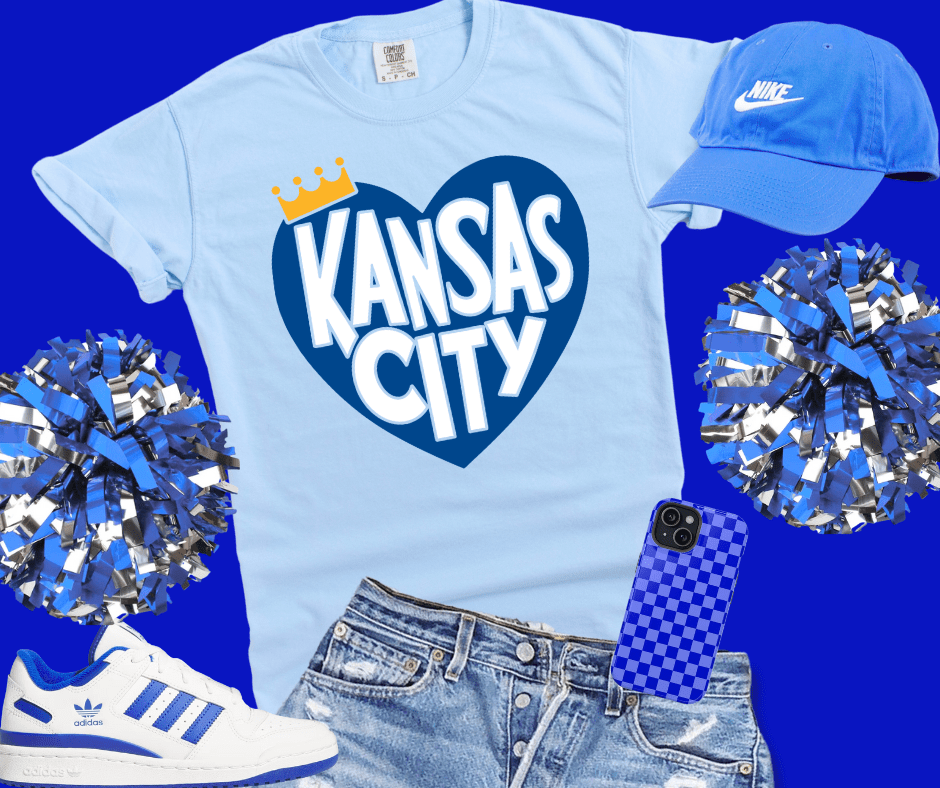 Kansas City Heart with Crown Light Blue Tee - Tees - The Red Rival