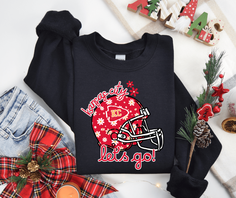 Kansas City Let's Go Red Daisy Helmet Black Sweatshirt - Graphic Tee - The Red Rival