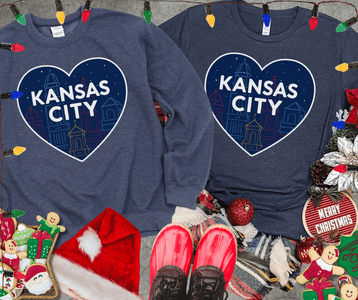 Kansas City Lights Heart Heather Navy Tee or Sweatshirt (Pick your style) - Tees - The Red Rival