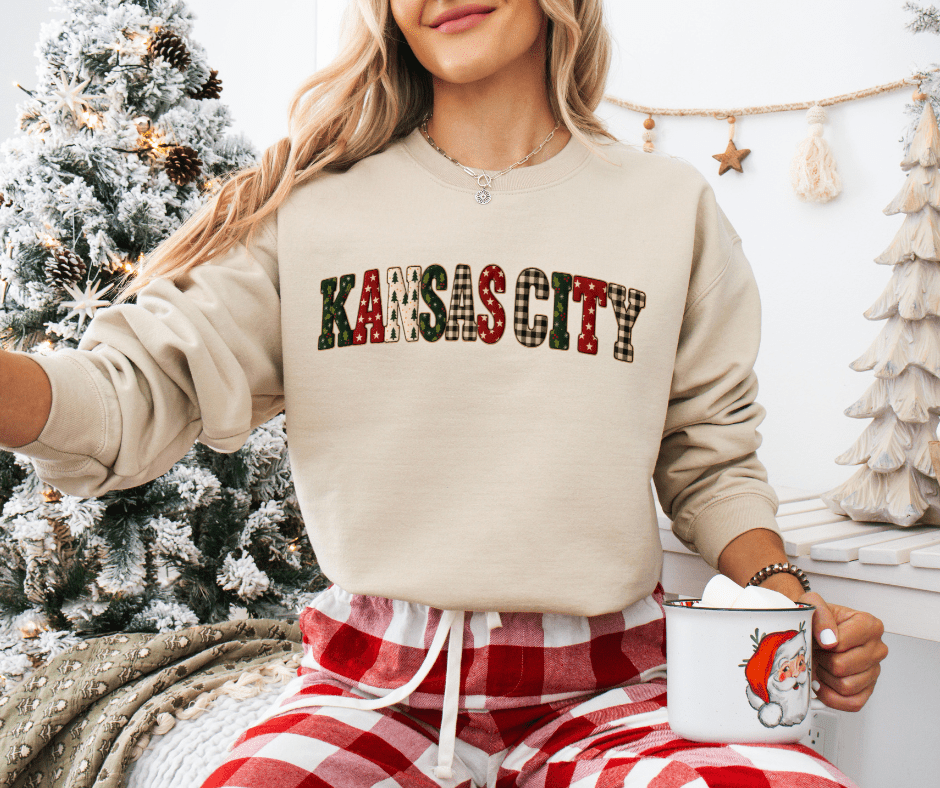 Kansas City Mistletoe Tree Letters Tee or Sweatshirt - Graphic Tee - The Red Rival