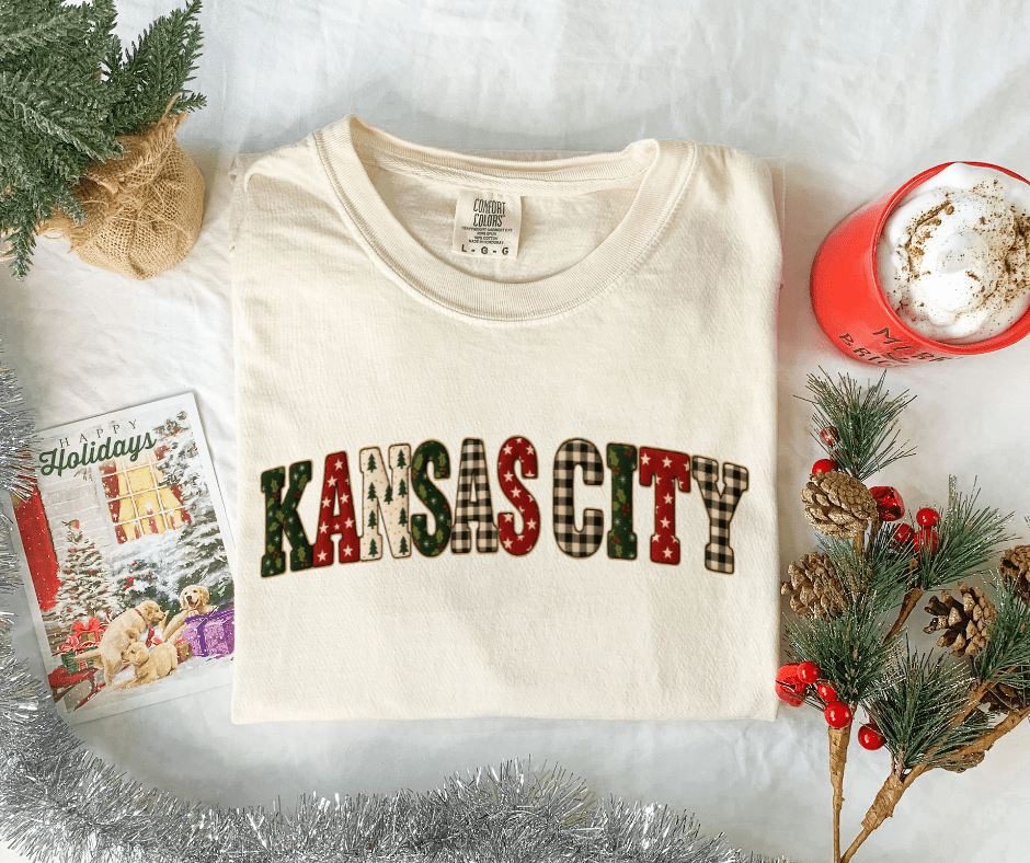 Kansas City Mistletoe Tree Letters Tee or Sweatshirt - Graphic Tee - The Red Rival