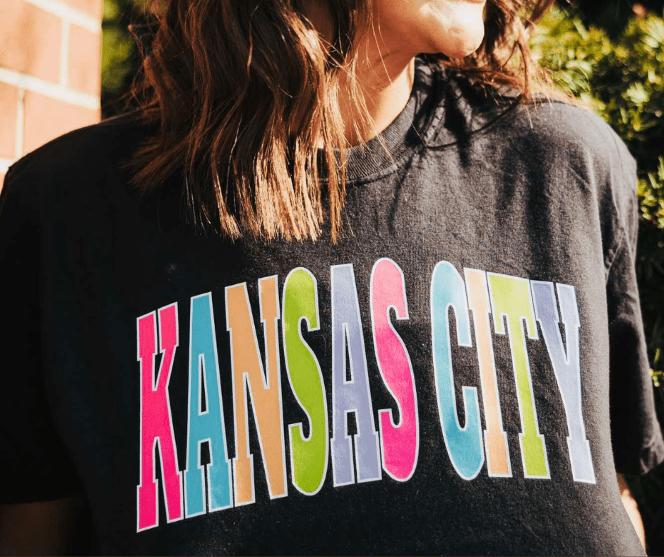 KANSAS CITY - Multi - Color Varsity Letters (Pick your tee color) - Graphic Tee - The Red Rival