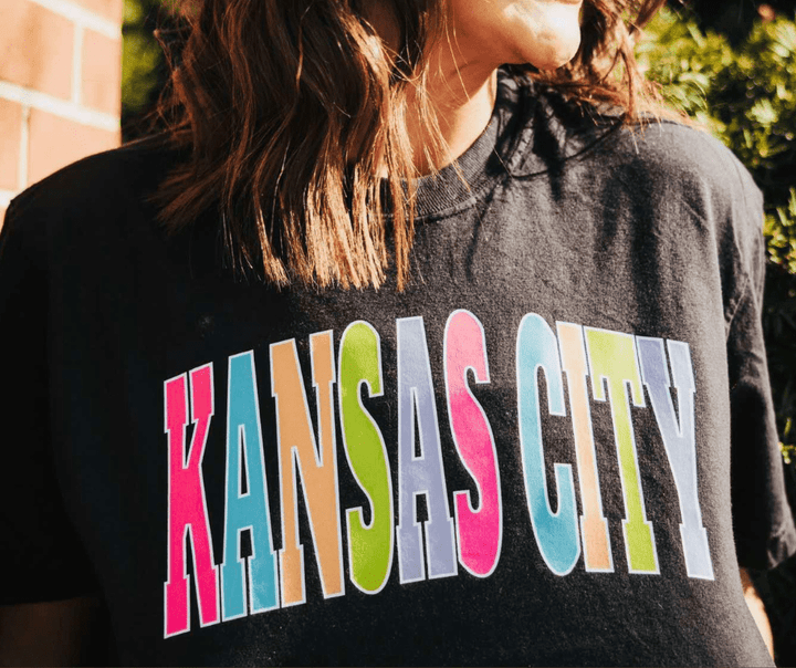 KANSAS CITY - Multi - Color Varsity Letters (Pick your tee color) - Graphic Tee - The Red Rival