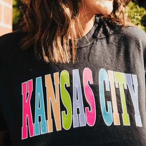 KANSAS CITY - Multi - Color Varsity Letters (Pick your tee color) - Graphic Tee - The Red Rival