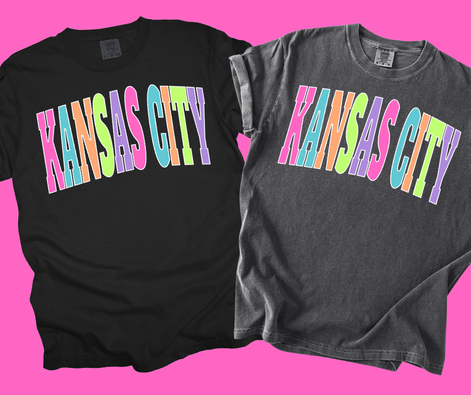 KANSAS CITY - Multi - Color Varsity Letters (Pick your tee color) - Graphic Tee - The Red Rival