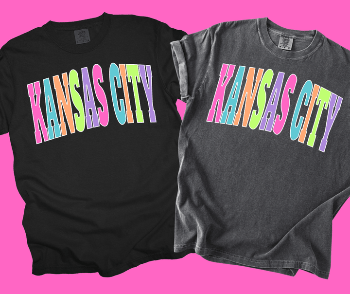 KANSAS CITY - Multi - Color Varsity Letters (Pick your tee color) - Graphic Tee - The Red Rival