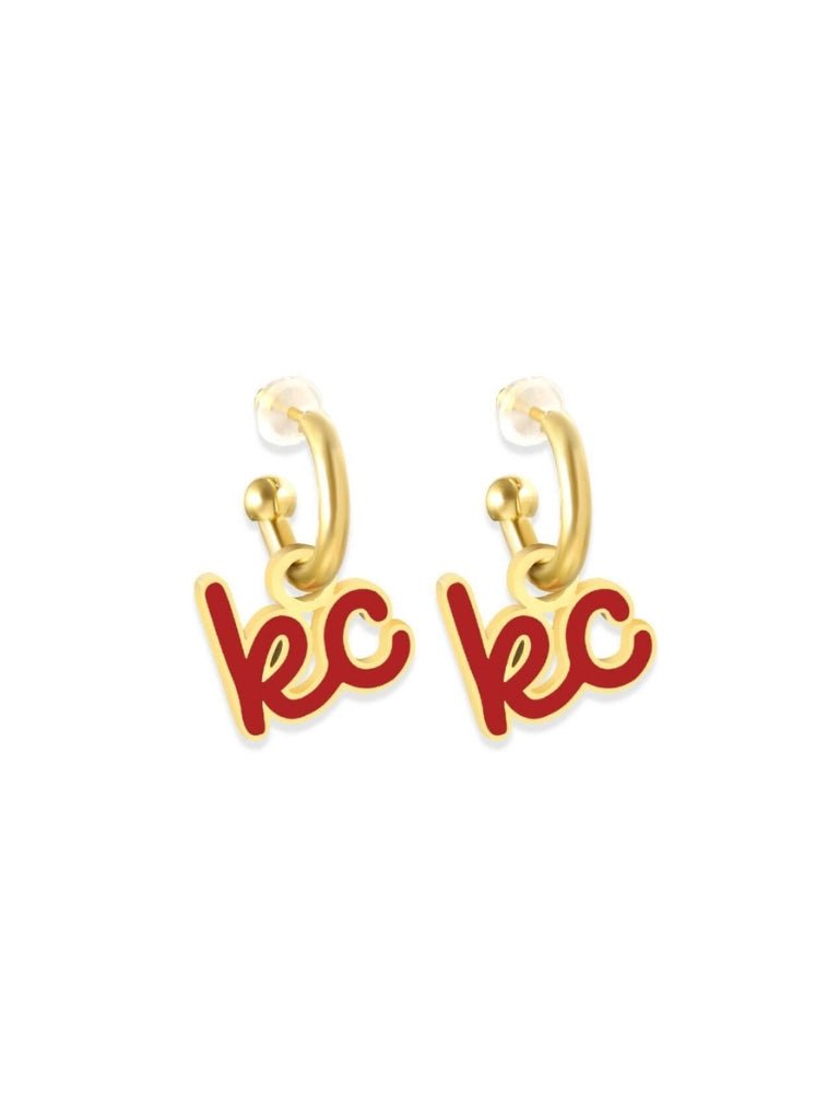 Kansas City Red Script Kc Charm Huggie Hoop Earrings - Apparel & Accessories - The Red Rival