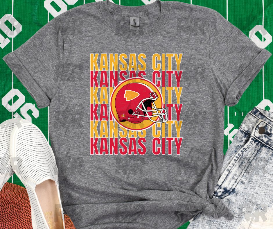 Kansas City Repeat Helmet Grey Tee - Tees - The Red Rival