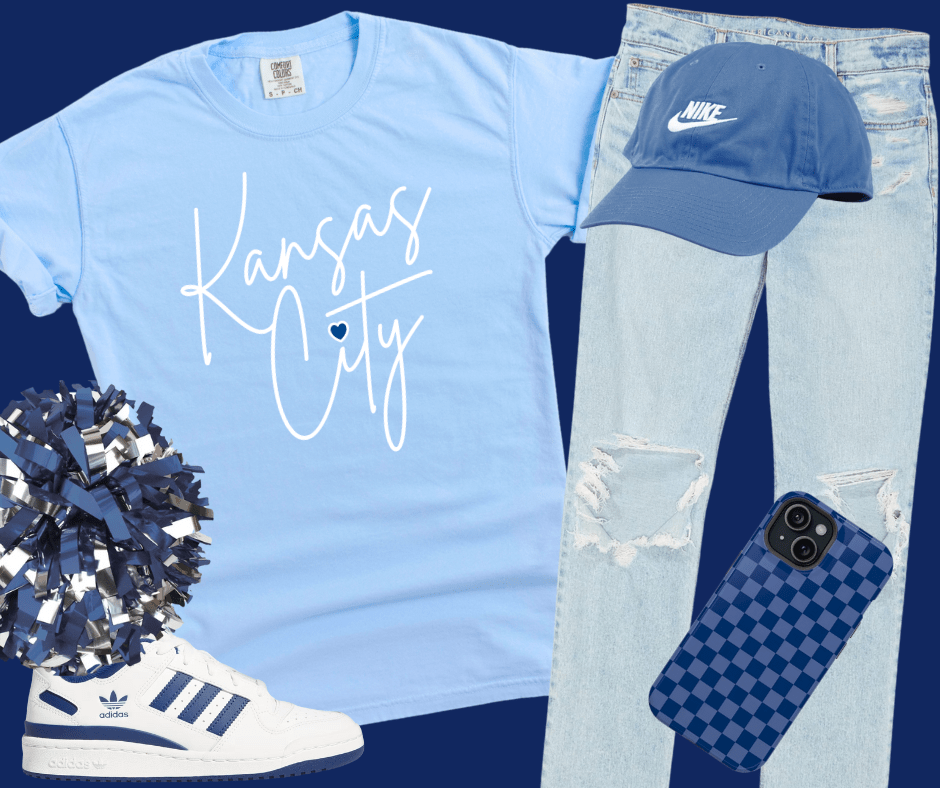 Kansas City Script Blue Heart Light Blue Tee - Tees - The Red Rival