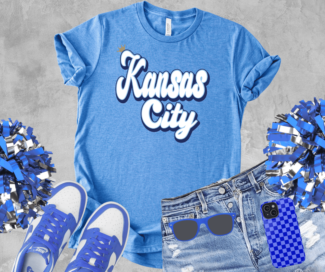 Kansas City Script Crown Heather Blue Tee - Tees - The Red Rival