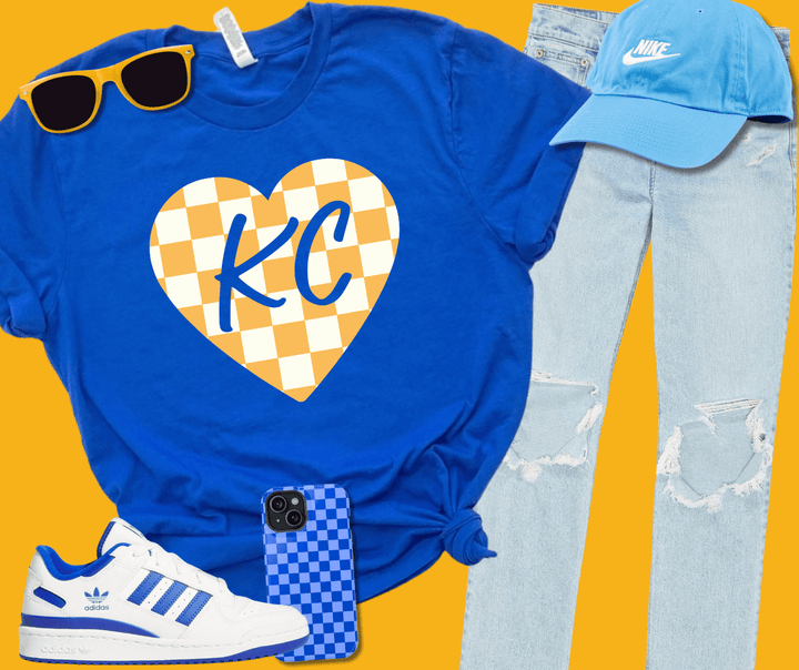 KC Baseball Checkered Heart (Choose your Style) - Tees - The Red Rival