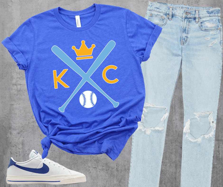 KC Baseball Cross Bats Heather Blue Tee - Tees - The Red Rival