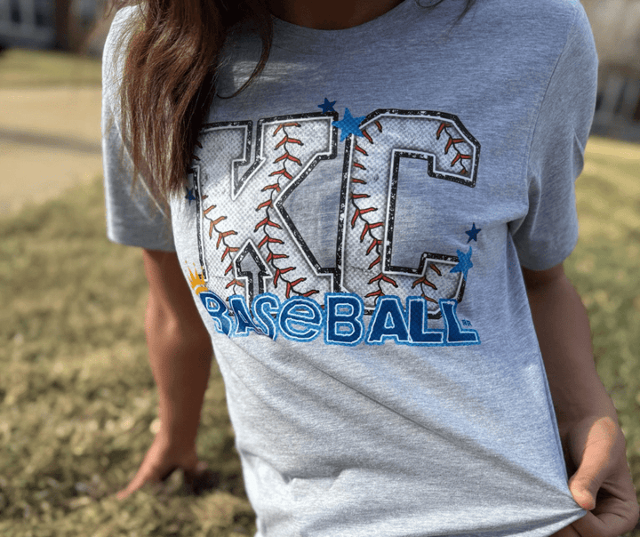 KC Baseball Letters Grey Tee - Graphic Tee - The Red Rival