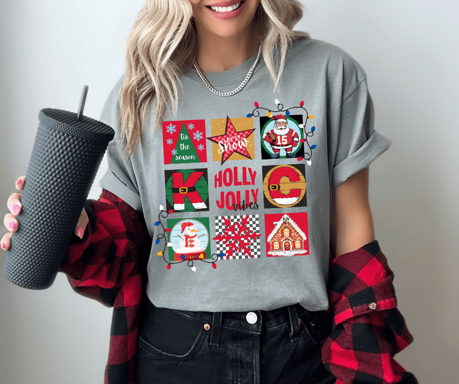 KC Christmas Squares Grey Tee - Graphic Tee - The Red Rival