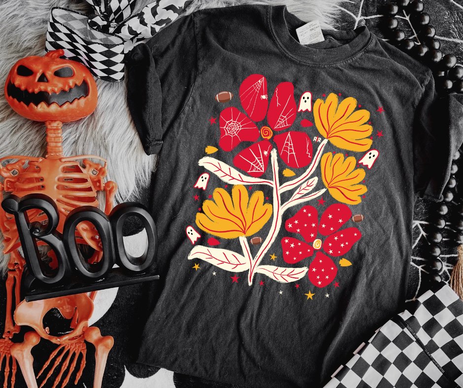 KC Flowers & Ghosts Black Tee - Graphic Tee - The Red Rival