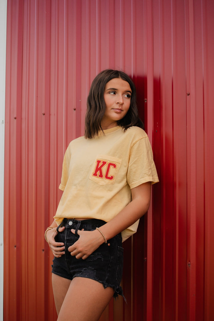 KC Football Yellow Pocket Tee - Wholesale - The Red Rival