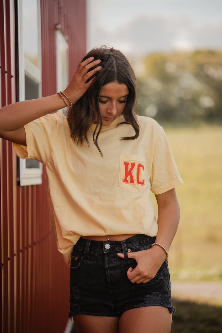 KC Football Yellow Pocket Tee - Wholesale - The Red Rival