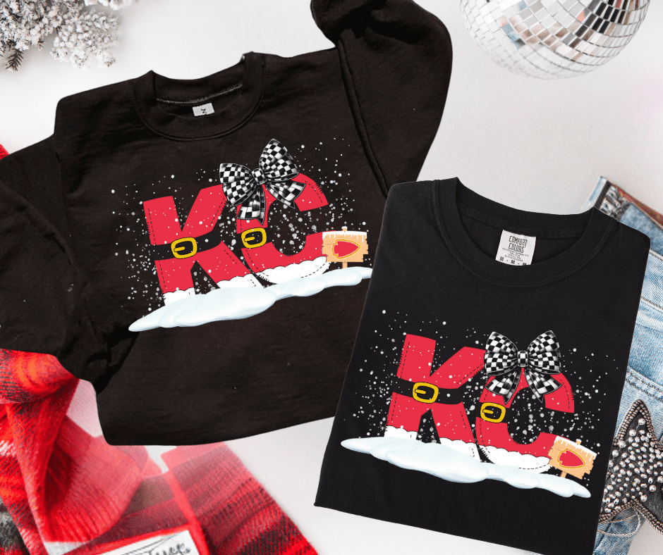 KC Santa Belt Letters Black Tee or Sweatshirt - The Red Rival