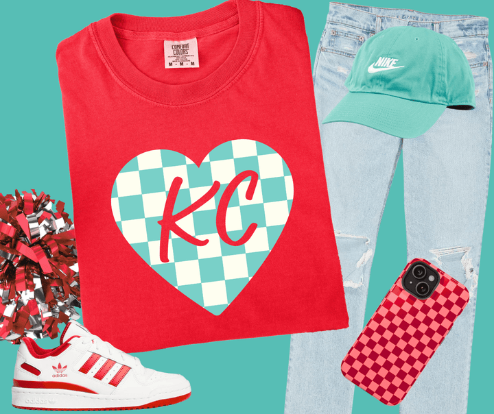 KC Women's Soccer Checkered Heart (Choose your Style) - Tees - The Red Rival