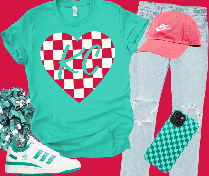KC Women's Soccer Checkered Heart (Choose your Style) - Tees - The Red Rival