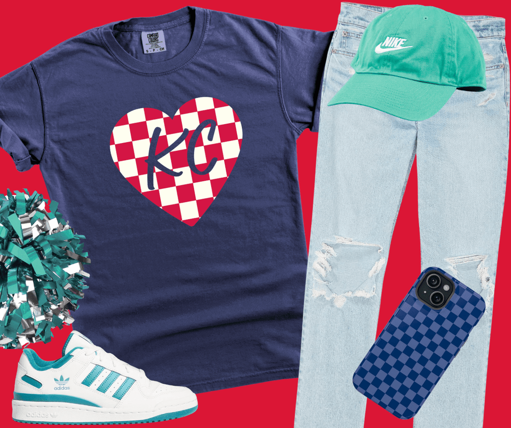 KC Women's Soccer Checkered Heart (Choose your Style) - Tees - The Red Rival