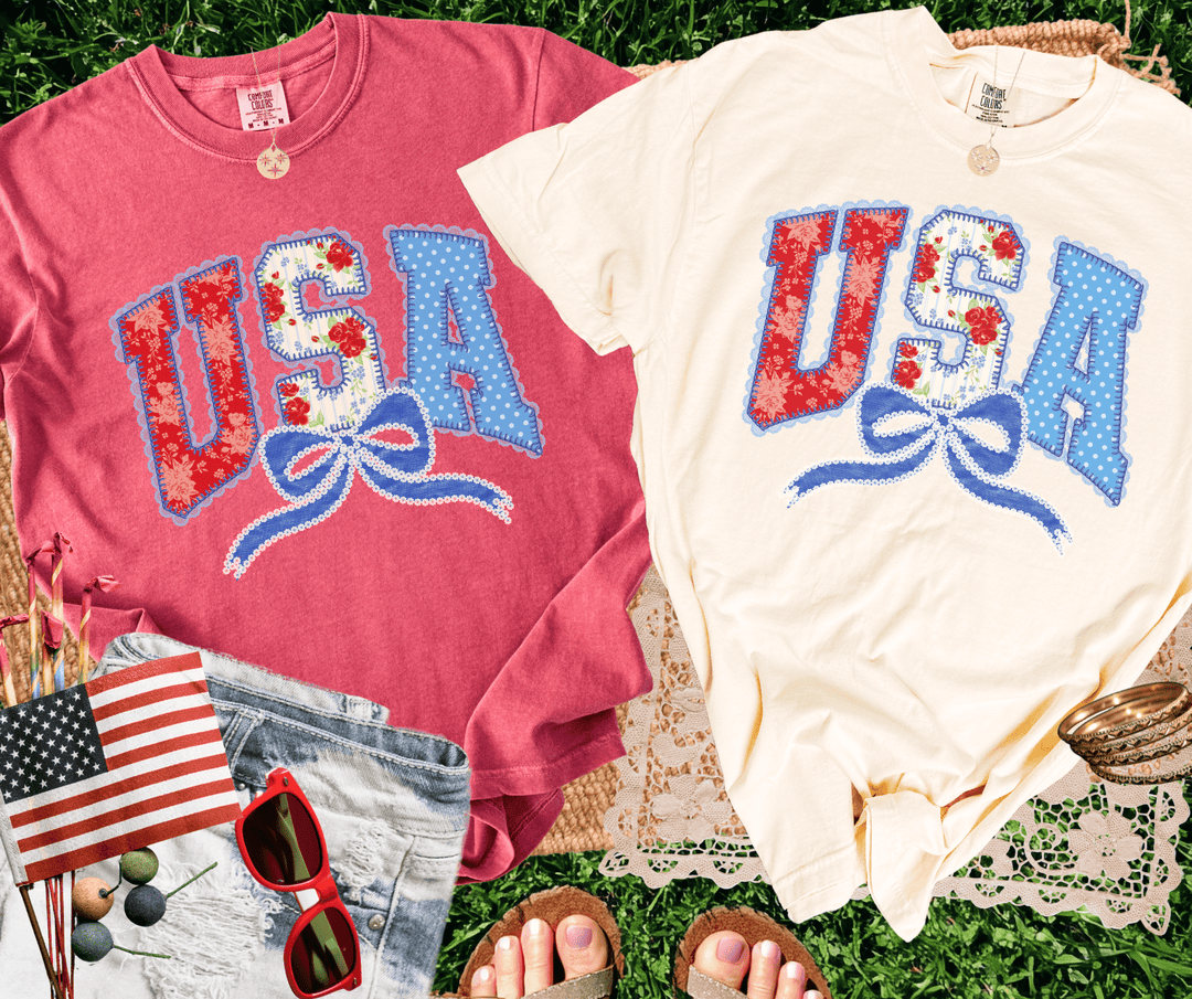 Lace Coquette USA Letters (Choose your tee color) - Tees - The Red Rival