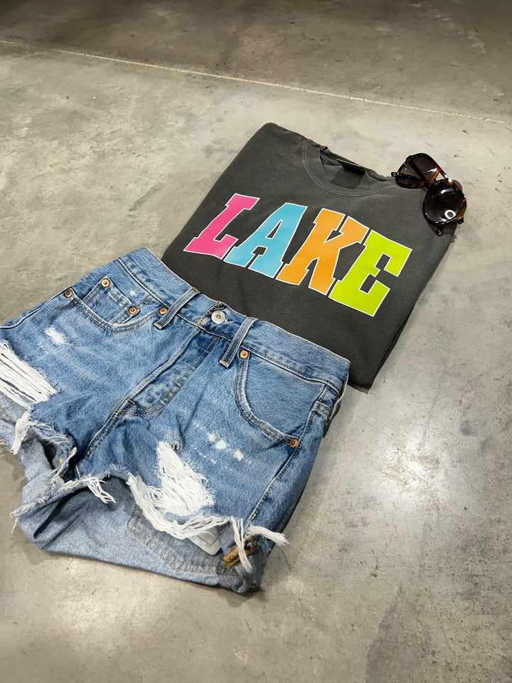 LAKE - Multi - Color Varsity Letters (Pick your tee color) - Graphic Tee - The Red Rival