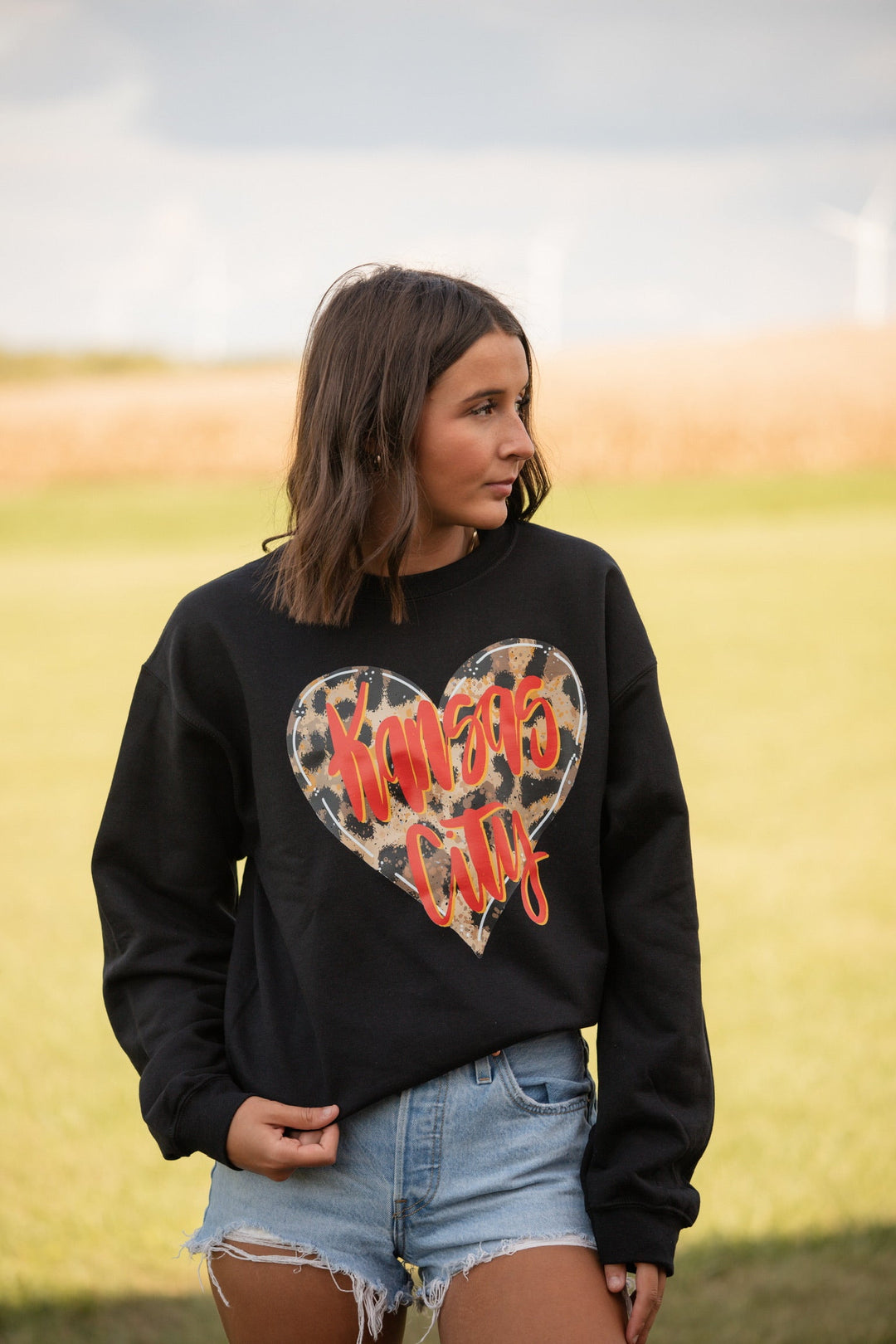 Leaoprd Heart w/ Red Kansas City Black Sweatshirt or Tee - Tees - The Red Rival
