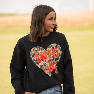Leaoprd Heart w/ Red Kansas City Black Sweatshirt or Tee - Tees - The Red Rival