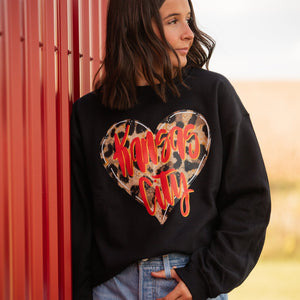 Leaoprd Heart w/ Red Kansas City Black Sweatshirt or Tee - Tees - The Red Rival