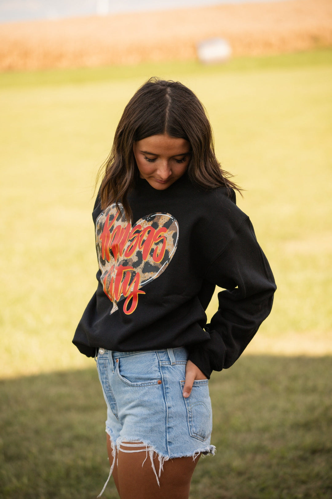 Leaoprd Heart w/ Red Kansas City Black Sweatshirt or Tee - Tees - The Red Rival