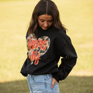 Leaoprd Heart w/ Red Kansas City Black Sweatshirt or Tee - Tees - The Red Rival