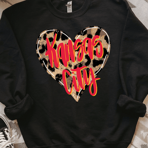Leaoprd Heart w/ Red Kansas City Black Sweatshirt or Tee - Tees - The Red Rival