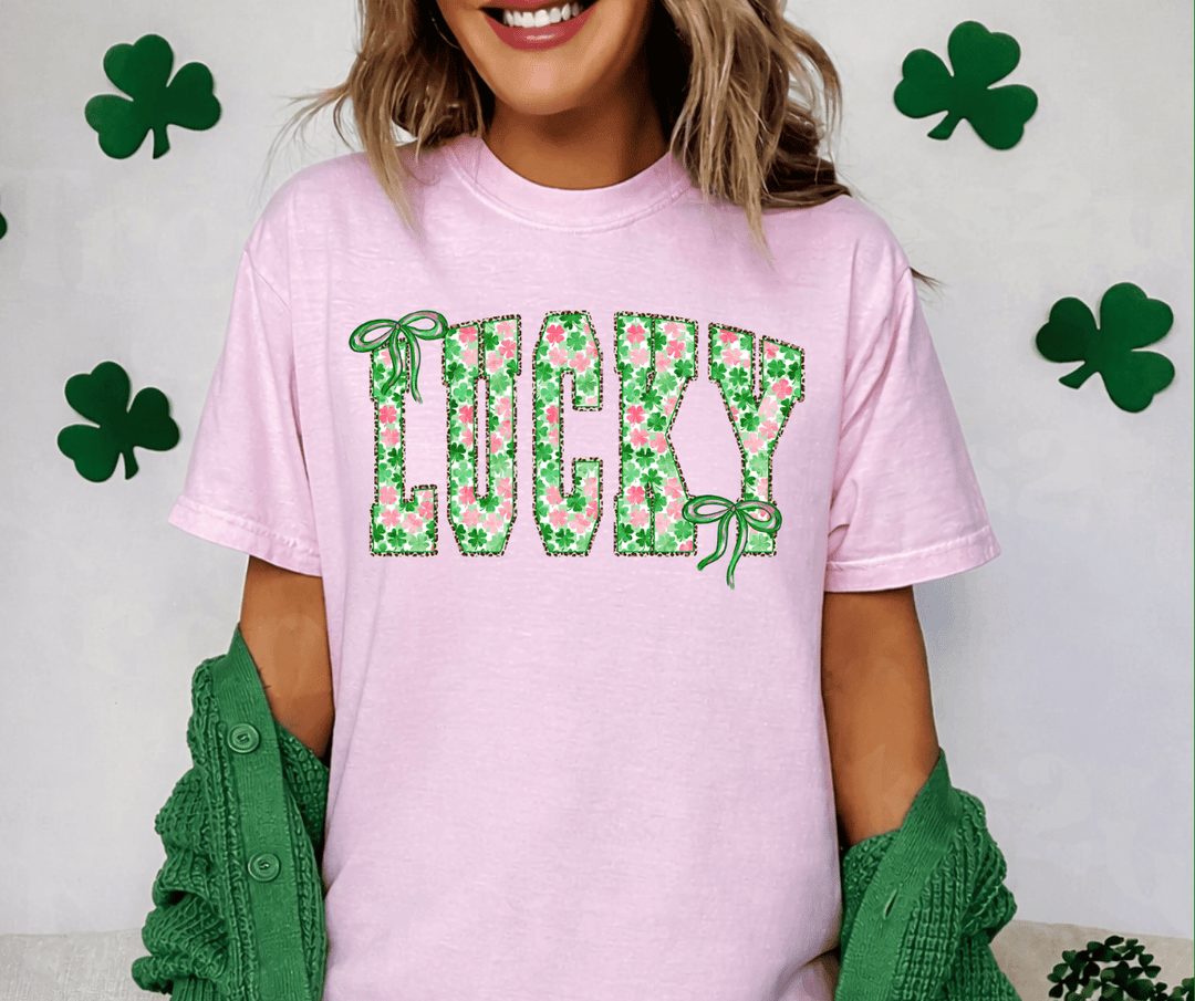 Leopard Outline Pink & Green Lucky Light Pink Tee or Sweatshirt - Tees - The Red Rival