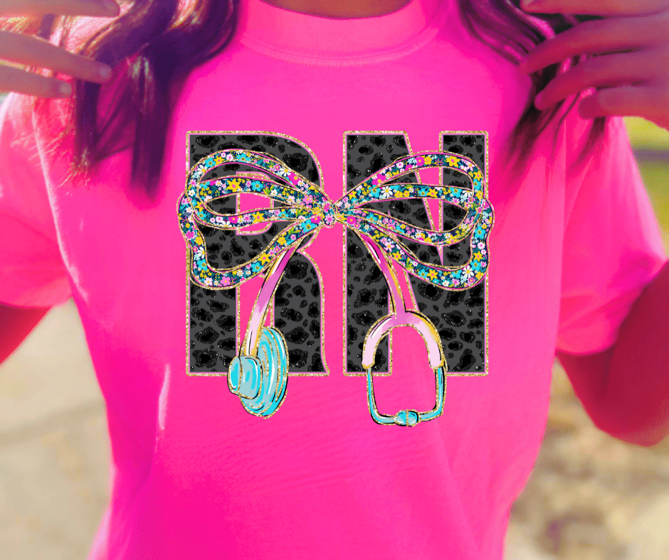 Leopard RN Floral Stethoscope - Graphic Tee - The Red Rival