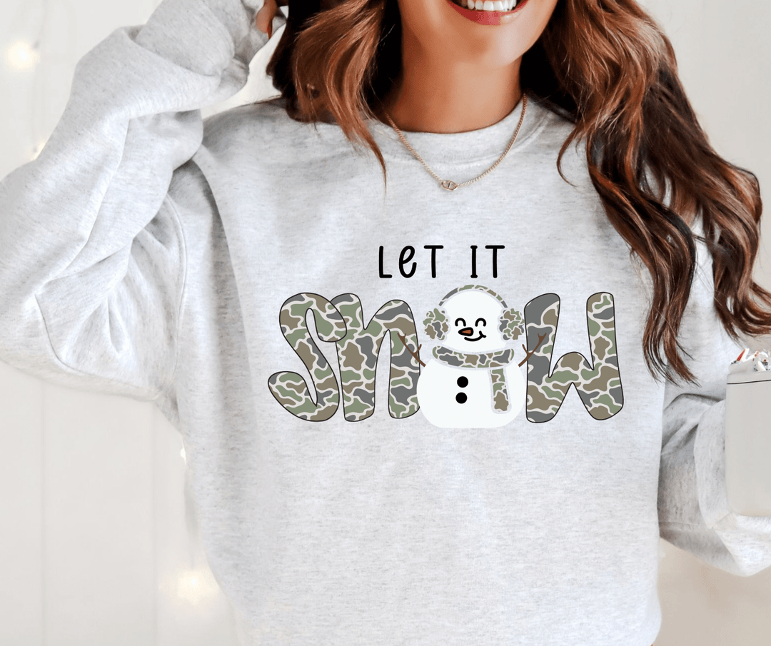 Let It Snow Camo Snowman Ash Sweatshirt or Tee - Tees - The Red Rival