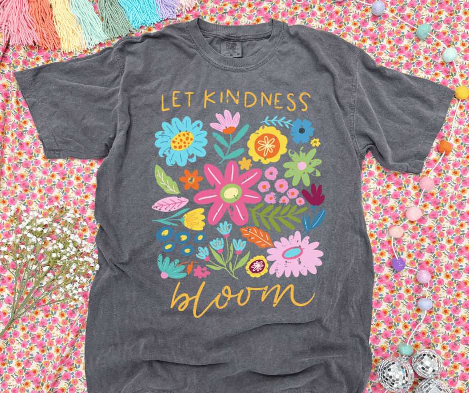 Let Kindness Bloom Charcoal Graphic Tee - Graphic Tee - The Red Rival