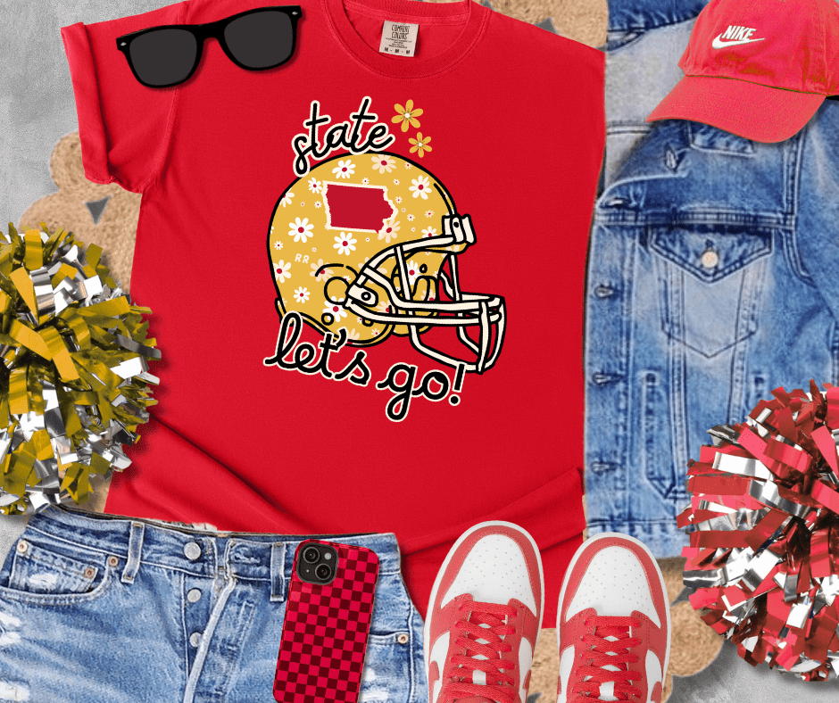 Let's Go Gold/Maroon Daisy Helmet Red Tee - Wholesale - The Red Rival
