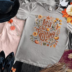 Let's Go Thrifting Flowers & Pumpkins Grey Tee - Tees - The Red Rival